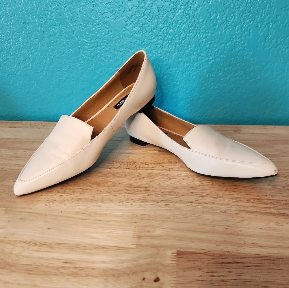 Nine West Elegant Cream Leather‎ Upper Loafers Flats for Women WNABAY, Size 8.5